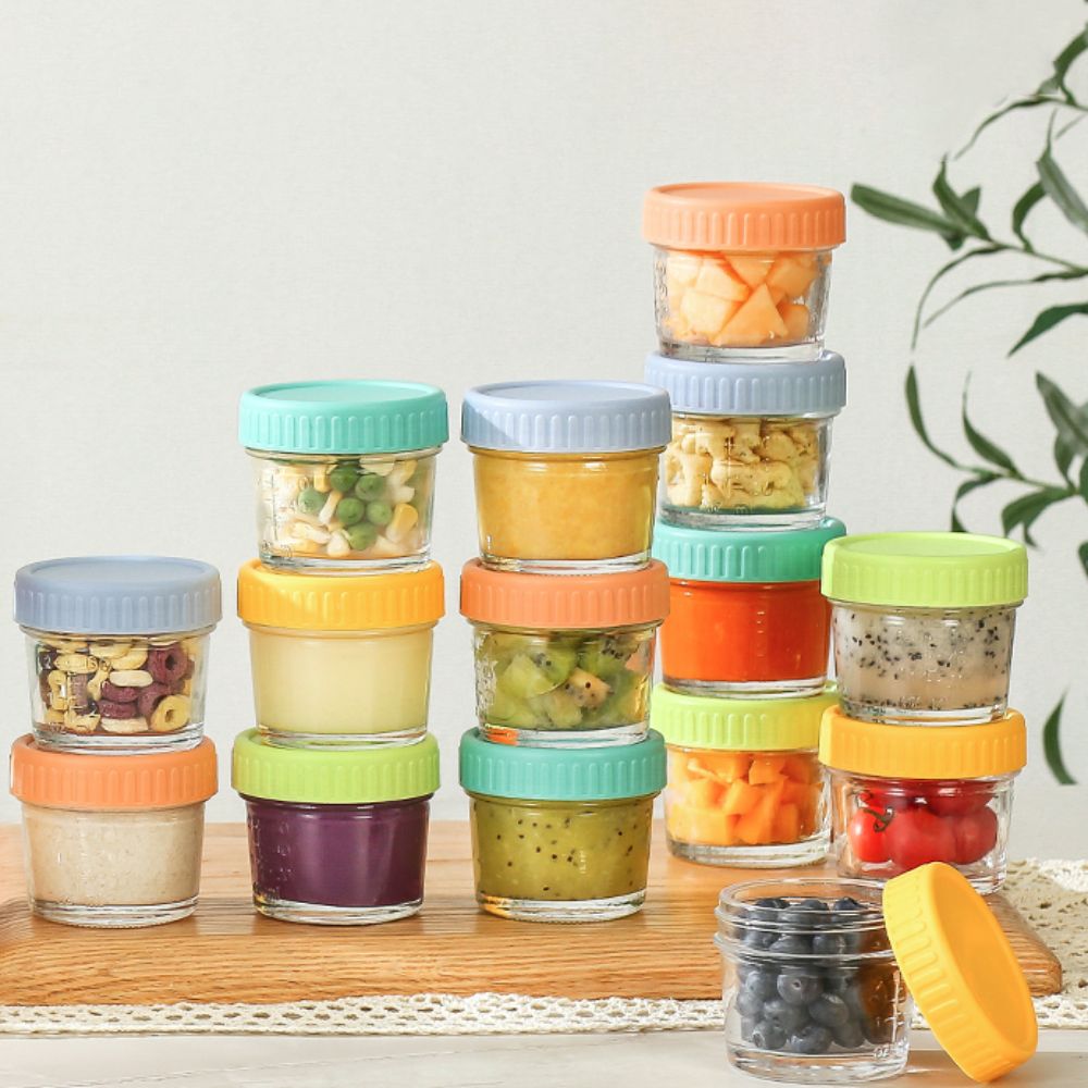 Baby Food Jars - 6개 유리 아기 음식 용기 뚜껑
