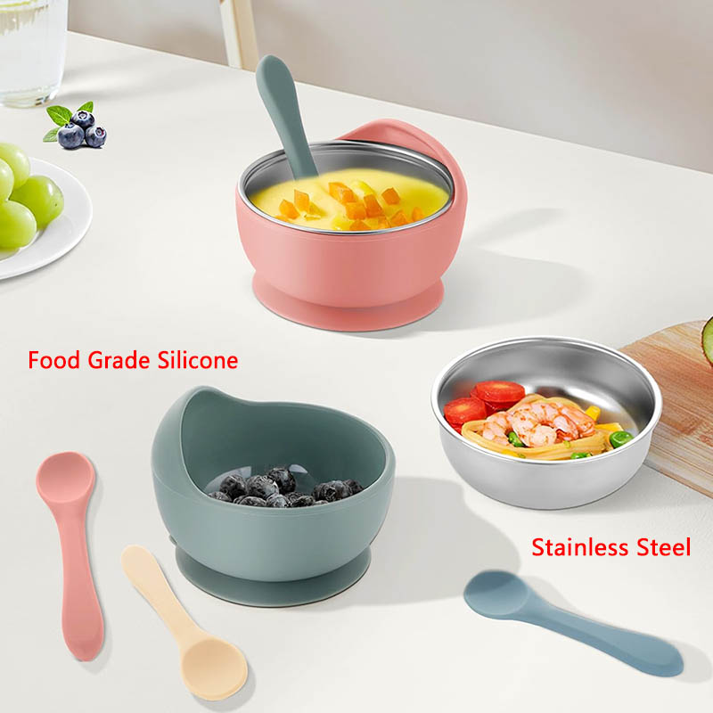 3Pcs 세트 숟가락으로 아기 먹이 그릇 스테인레스 스 - Silicone Suction Bowl 리뷰 및 가격