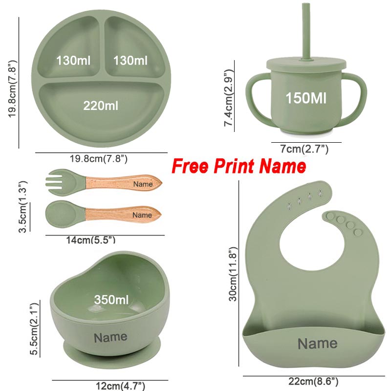 6Pcs 아기 먹이 세트 무료 맞춤 이름 어린이 실리콘 - Silicone Suction Bowl 리뷰 및 가격